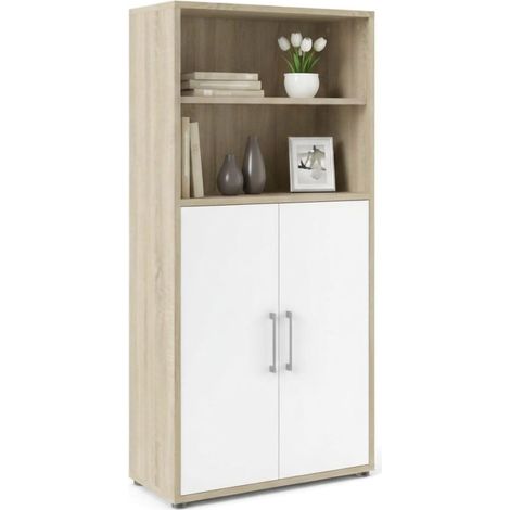 Dmora - Aparador Louna, Bufé de salón, Aparador de salón, Despensa de cocina, 89x40 h186 cm, Roble y Blanco