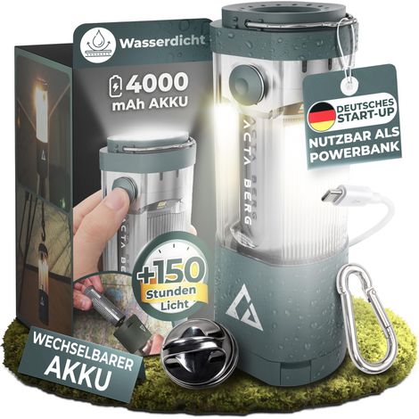 Lampe de camping LED 450 lumens – Rechargeable avec batterie et batterie externe (4000 mAh), jusqu'à 150 h d'autonomie, étanche IP44, lampe de tente, lanterne et lampe de poche, USB-C, lampe (1/5)