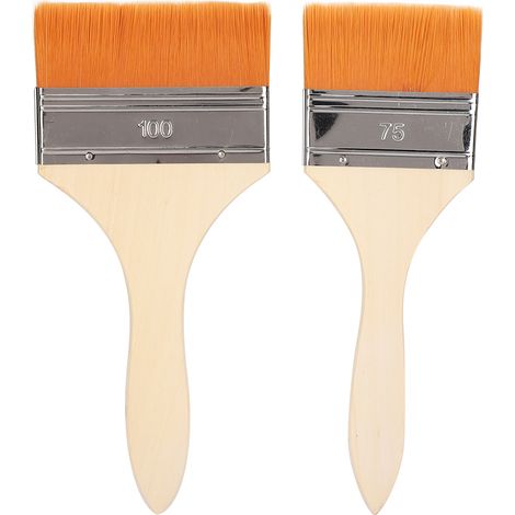 Brosse à Peinture - Poils en Nylon - Manche en Bois - Pour Peinture à l’Huile, Acrylique, Aquarelle, Gouache - 2 Pièces (1/5)