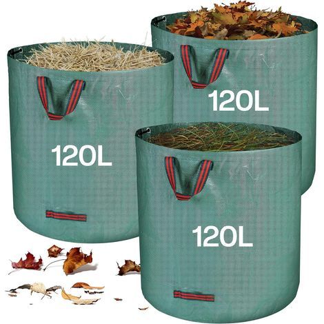 Hochleistungs-Gartenabfallsäcke, 3 x 120L Gartensäcke mit Griffen, faltbar und wiederverwendbar, hergestellt aus extrem robustem Polypropylen (PP) (1/5)
