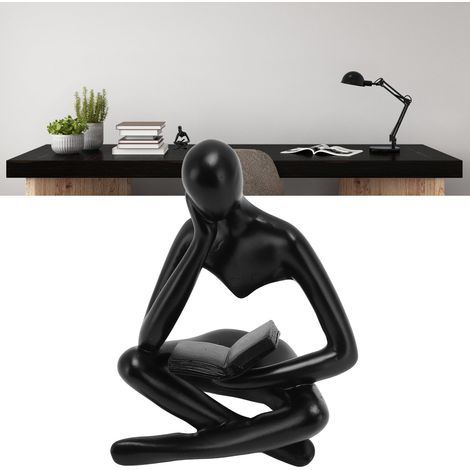 Statue Résine Figurine De Thinker Sculpture Assise Noir, Ornement Art Abstrait Pour Décor Cabinet Salon, Dimensions 8.5x6x11.5cm, Matériau Résine Luxe Finition Brillante Décor Parfait (1/5)