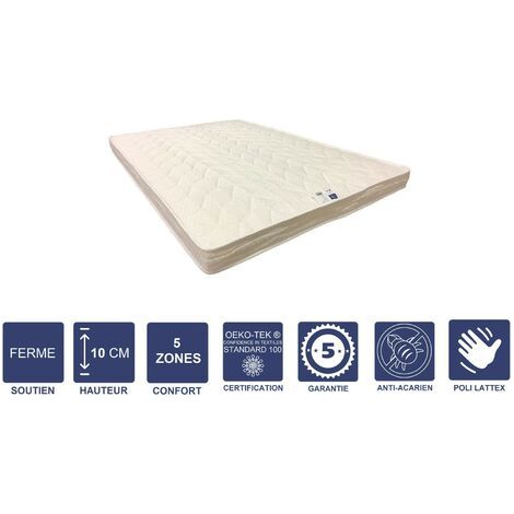Matelas Ferme Pour Canapé Lit + Alése 130x190 x 10 cm + Oreiller Visco - 5 zones de Confort - rembourrage 100 % polesther - âme 100 % polyuréthane poli lattex HR Derniére Génération - Trés Respirant (1/5)