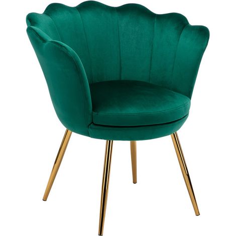 Wahson Fauteuil Relax en Velours, Fauteuil de Salon Moderne Chaise Coquillage avec Pieds Métal Fauteuil Scandinave pour Chambre, Velours, Vert