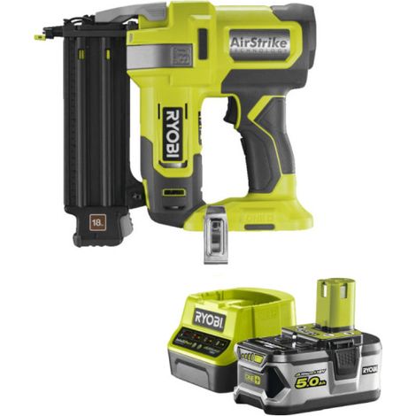 Confezione RYOBI Chiodatrice pneumatica 18V OnePlus R18GN18-0 - 1 Batteria 5.0Ah - 1 Caricabatterie rapido RC18120-150