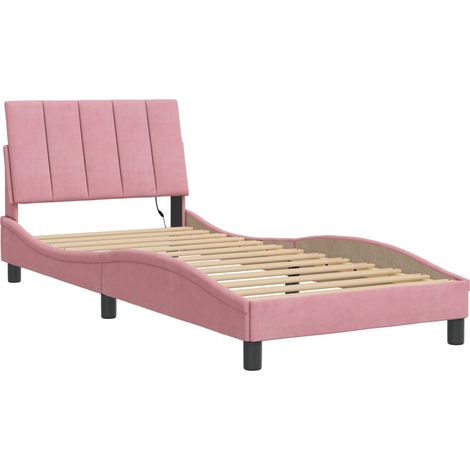 vidaXL Cadre de lit avec LED sans matelas Hanko rose 90x190 cm velours (1/5)