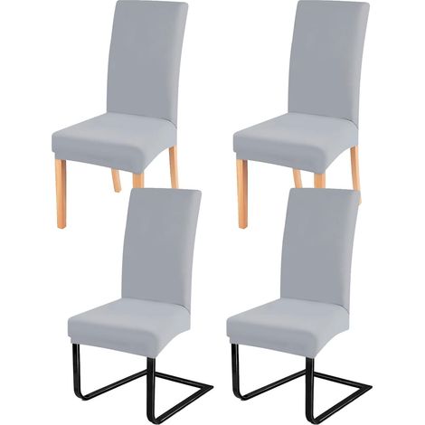 Lot de 4 housses de chaise universelles extensibles modernes et amovibles et lavables pour maison, cuisine, hôtel, restaurant, mariage, fête, gris clair (1/5)