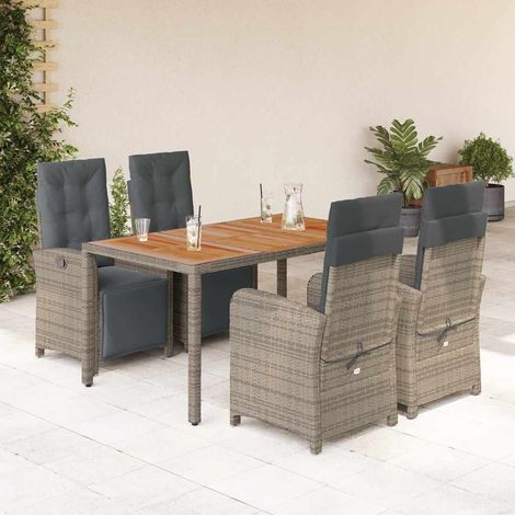 vidaXL Set comedor de jardín 5 piezas con cojines ratán sintético gris (1/5)