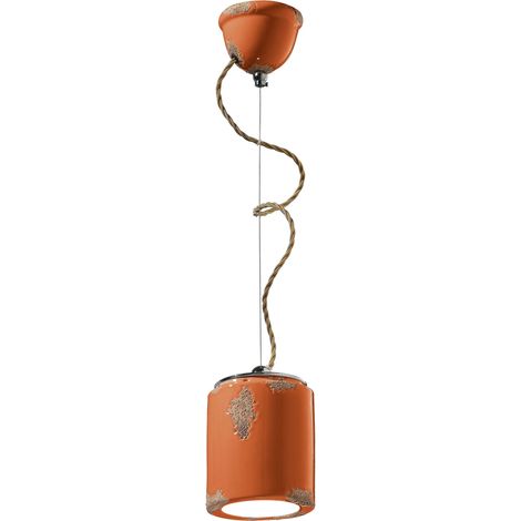 Suspension Céramique D : 12,5 cm H : max. 114 cm Orange Shabby Antique E27 ronde Vintage Design