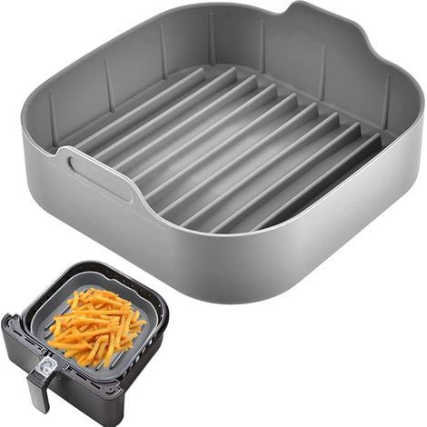 Moule Silicone Air Fryer, Panier Moule pour Friteuse à Air Chaud Réutilisable Airfryer Pot Plat Carré Doublure Liner pour Friteuse Air, Micro-ondes, Four (Gris) (1/5)