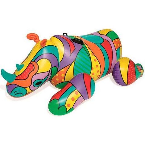 Bestway – Matelas gonflable de piscine rhinocéros multicolore 201x102 cm – Vinyle durable – 6 chambres à air pour sécurité – Supporte jusqu'à 90 kg (1/10)