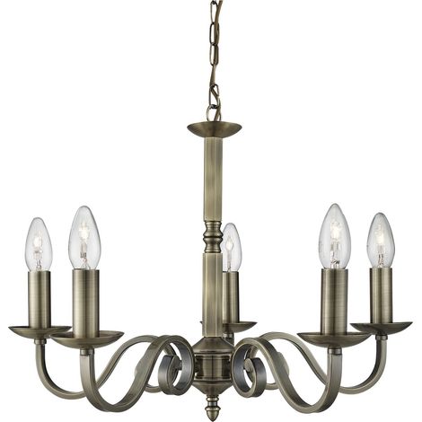 Searchlight Richmond - Luminaire suspendu à 5 bras et bras multiples, laiton antique, E14 (1/4)