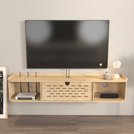 Meuble tv flottant sima 116 cm avec placards et étagères
