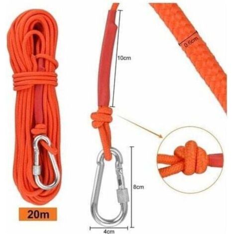 Corde Tressée en Polypropylène Cordes Escalade 20M avec Mousqueton Protection UV Anti-moisissure Anti-Corrosion Multifonctionnel pour Pêche Alpinisme Camping Sauvetage Randonnée - Orange (1/4)