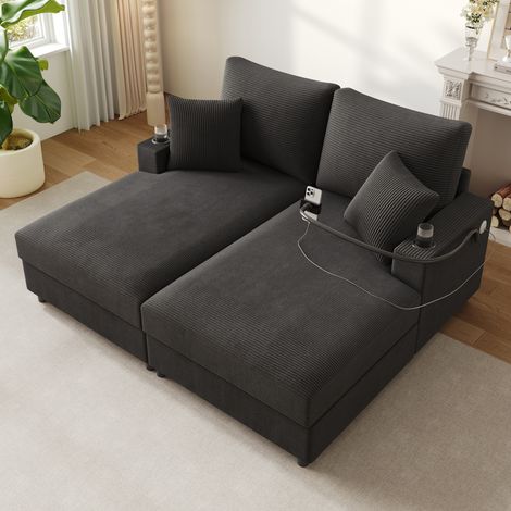 Canapé-lit 163 x 140 x 82 cm gris avec fonction couchage, tissu côtelé, structure en bois MEUBLIV (1/5)