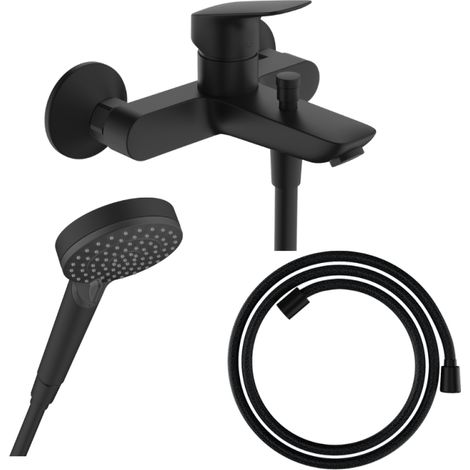 Pack mitigeur bain douche HANSGROHE Logis + Flexible Designflex + Pommeau HANSGROHE Vernis Blend 100 Vario noir mat