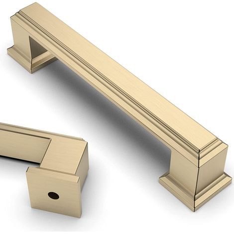 JSSEVN - Pieces Brushed Brass Kitchen Cabinet Handles 96mm Zinc Alloy Gold Furniture Handles with Screws, for Offices, Drawers, Cabinets, Cupboards (1/5)