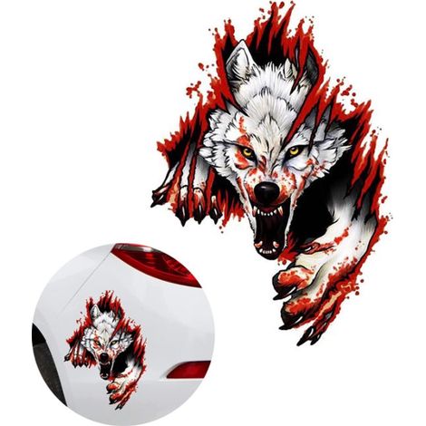 1 autocollant Tête de Loup pour voiture - Accessoires auto - Autocollants pour voiture - Décoration auto - Convient pour voitures, ordinateurs portables, tablettes et murs - Imperméable - PVC rouge (1/5)