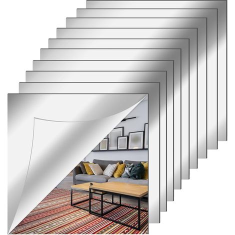 10 pezzi adesivi per specchi da parete 20 x 20 cm, specchio acrilico adesivo flessibile quadrato antideflagrante, decorazione murale fai da te in plastica senza cornice per bagno, soggiorno, camera da (1/5)