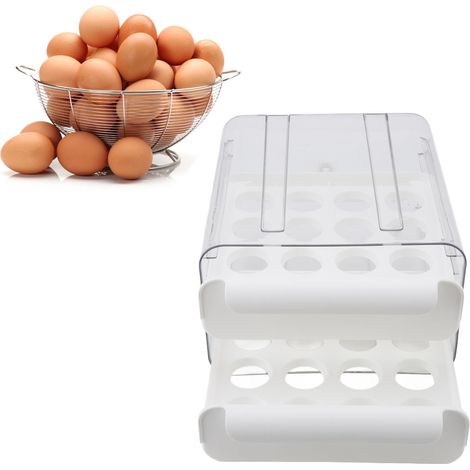 Boîte à œufs pour réfrigérateur, boîte de conservation des aliments, boîte à œufs de cuisine, plateau à œufs, boîte à œufs à tiroir, blanche (1/5)