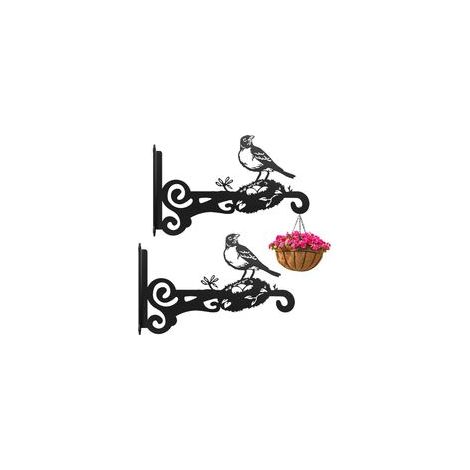 Lot de 2 cintres en métal pour plantes, crochets muraux en fer robuste, supports muraux d'extérieur pour plantes, mangeoires à oiseaux, carillons éoliens et lanternes – Résistants à la rouille