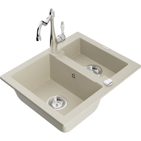 Mexen Carlos lavello in granito 1,5 vasche con rubinetto da cucina Carla, beige - 6518-69-670700-00 (1/5)