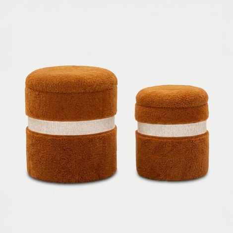 Set 2 Pouf Contenitori Imbottiti Marrone Soffice da Soggiorno Camera (1/5)