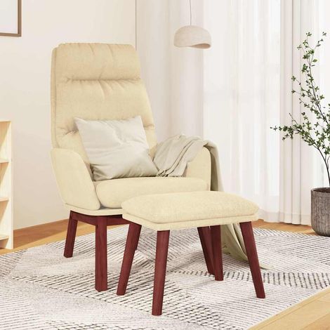 vidaXL Chaise de relaxation avec tabouret Crème Tissu (1/5)