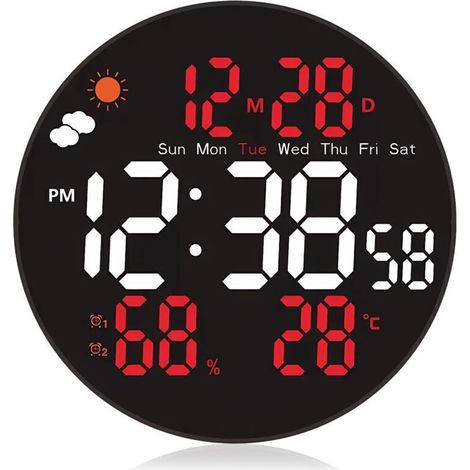 8-Inch Digital Wall Clock with Variable RGB Colors - Remote Controlled - Advanced Automatic Functions - for Home