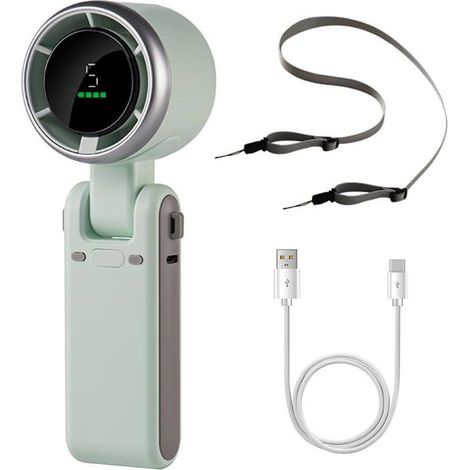 Mini ventilateur portatif vert haute vitesse, ventilateur turbine, ventilateur électrique pliable portable rechargeable par USB avec (1/5)