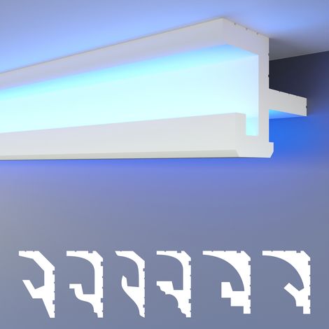 HEXIMO LED Stuckleisten 2in1, indirekte Beleuchtung Deckenleisten XPS Styropor: 10.2 Meter / 6 Leisten, HLED-20 - 86x123 mm