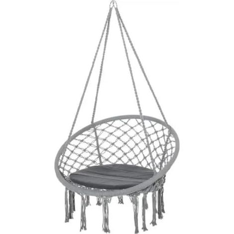 Fauteuil suspendu gris – Résistant jusqu'à 150 kg – Kit d'accroche inclus – Structure en acier et toile en coton – Hobbytech