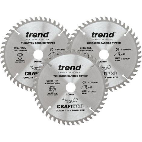 Trend Confezione tripla di lame circolari CraftPro TCT, diametro 160 mm x 48 denti x foro 20 mm, punta in carburo di tungsteno, CSB/160/3PK, Confezione da 3 (1/3)
