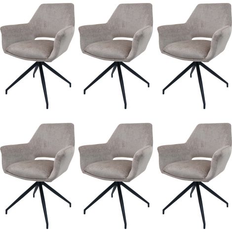 Lot de 6 chaises de salle à manger HWC-M53, chaise de cuisine avec accoudoirs, pivotante Auto-Position, métal tissu/text (1/5)