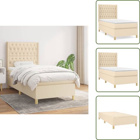 Boxspringbett mit Matratze Creme 100x200 cm Stoff - Boxspringbett - Betten - Schlafräume - Cremefarbenes Bett - Massivholzbette (1/5)