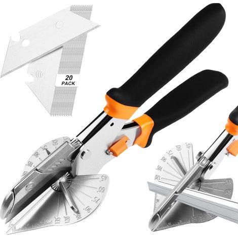 1 - Cisaille À Onglet - Lames Acier SK5 - Coupe Angle 45-135 Degrés - Pour PVC Bois Caoutchouc Moulures - Poignée Ergonomique - Argent - 20x15cm (1/5)