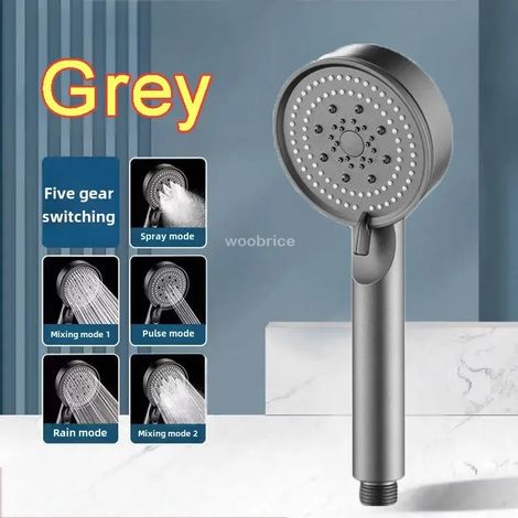 Robinet de lavabo (gris) avec pommeau de douche haute pression, 5 modes réglables, flexible, économie d'eau et arrêt automatique. Accessoires de salle de bain. (1/5)