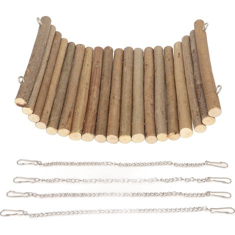 Hamster balançoire en bois naturel grand espace escalade hamac de jeu avec chaîne suspendue pour souris perroquets 20x3 0cm/7.9x11.8in (1/5)