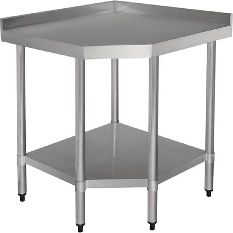Table Inox d'Angle avec Etagère Basse - Profondeur 700 - Vogue