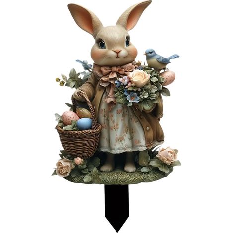 Piquet de jardin lapin, panneau de pelouse 2D plat mignon (1/5)