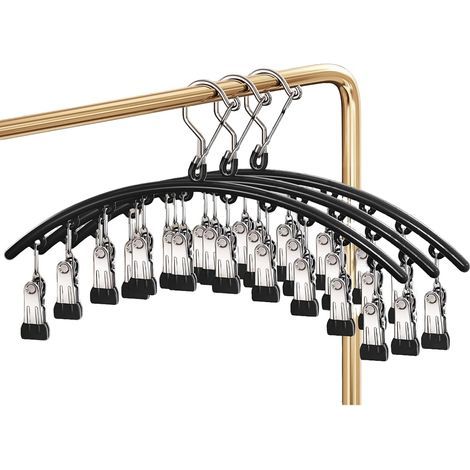 Pivotant Coupe-Vent accroche-Chaussettes, Séchoir à Chaussettes en Acier Inoxydable Crochet tournant, Séchoir à sous-vêtements(3 pièces X 10 Clips chacun) (Noir)