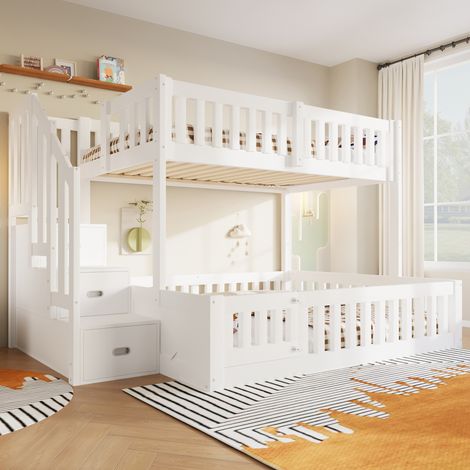 Chambre d'enfant à plafond bas : gain de place lit superposé 90x200 et 140x200, escalier rangement et portillon (1/5)
