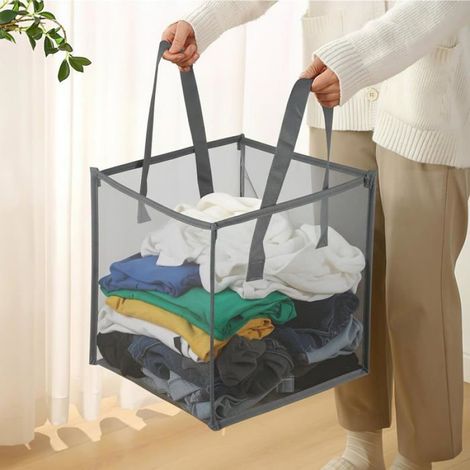 Panier à linge pliable - - Filet respirant et durable - Dimensions 32x32x32 cm - Capacité 25 litres - Gris (1/4)