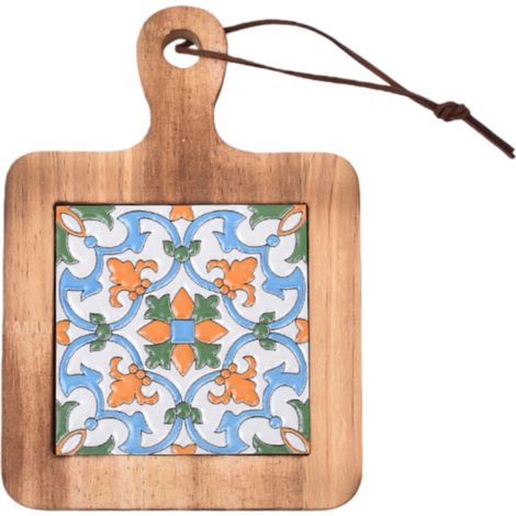 Dessous de verre à motif carrelage avec poignée bois de pin résistant à la chaleur 20 x 14 x 1 5 cm couleur bois naturel 1 pièce (1/5)