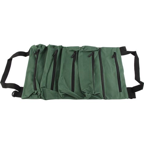 Sacoche à outils roulante en toile Oxford imperméable, étui polyvalent pour clés avec 5 poches à fermeture éclair. (1/5)