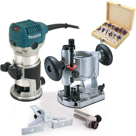 Makita RT0700CX4 240V 1/4"" Router Laminate Trimmer +Guide + Plunge Base +Bit Set (1/5)