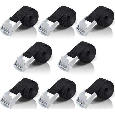 Sangle d'arrimage 8 pièces – Tendeur à cliquet 100 cm – Charge maximale 200 kg – Boucle de serrage en acier inoxydable – Pour transport moto/voiture (1/5)
