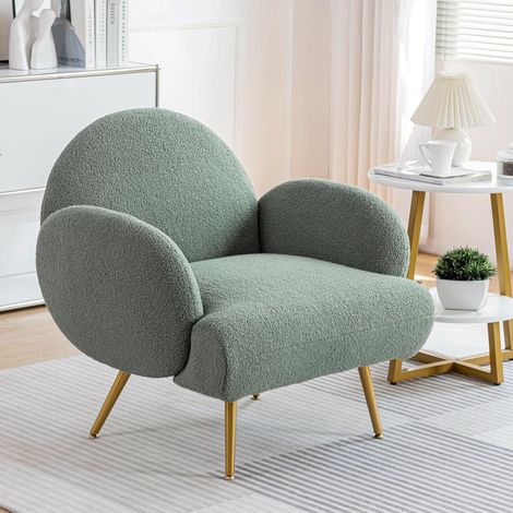 Gepolsterter Sessel, moderner Lounge-Sessel mit schwarzen Metallbeinen, Ecksessel für Wohnzimmer/Schlafzimmer/Café, Sofa, grüne Farbe