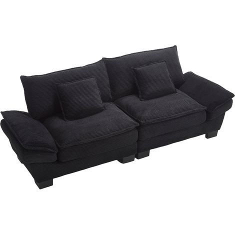 Modernes 2-Sitzer Sofa aus Samt in Schwarz mit tiefem Sitz und Kissen, bequemes Doppelsofa für Wohnzimmer und Büro, Maße 224x81x81 cm (1/5)