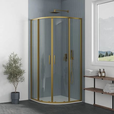 Cabine de douche semi circulaire 70 x 90 cm profilés dorés brossés modèle slim verre transparent anti calcaire de 6 mm h 190 Portofino (1/4)
