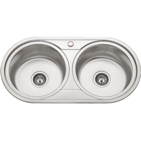 Fregadero de 2 senos en inox sin orificio grifo Chipre 19 cm(alto)90 cm(ancho)47 cm(largo) (1/2)